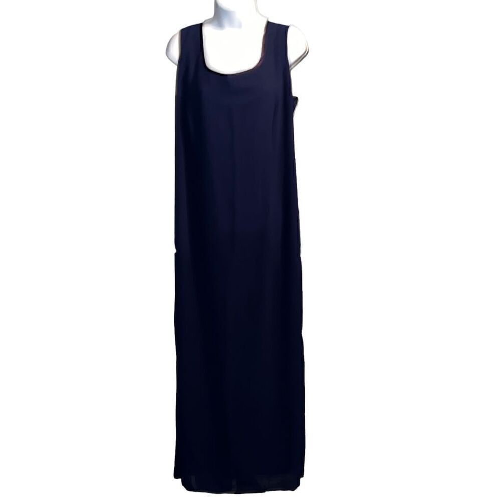 NWT Patra Woman Sleeveless Long Dress Scoop Neck Back Zip Solid Blue Size 16
